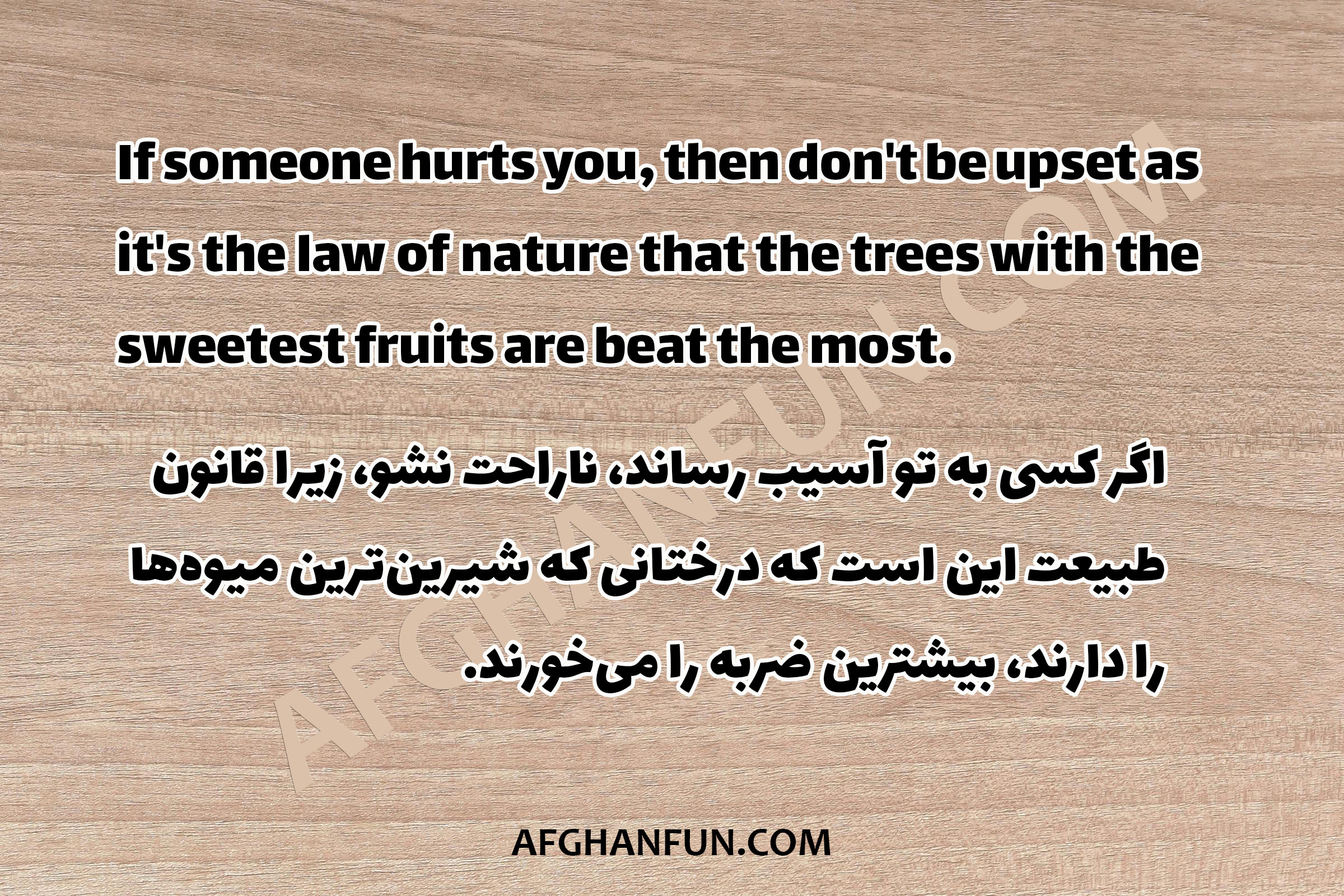 If someone hurts you, then don't be upset as it's the law of nature that the trees with the sweetest fruits are beat the most.