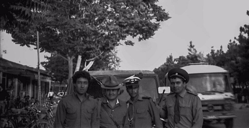 Afghan traffic police with Soviet soldiers.