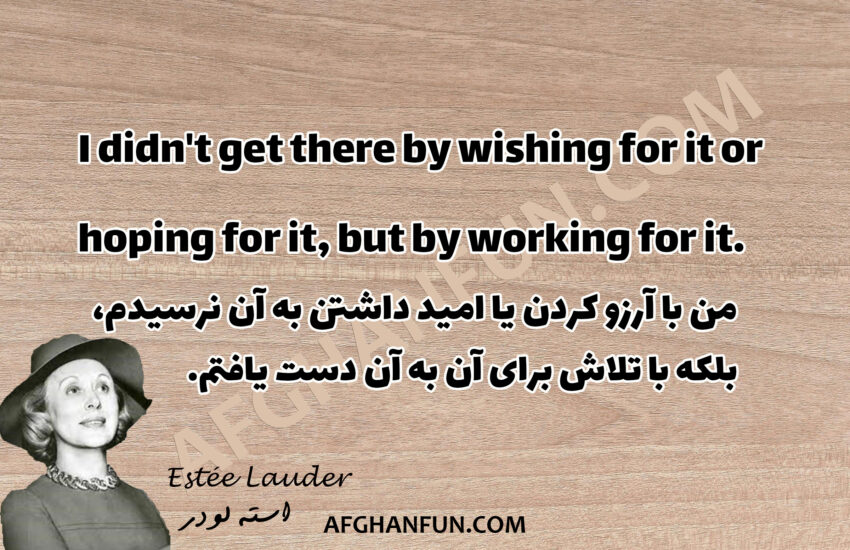 Estée Lauder quote: I didn't get there by wishing for it or hoping for it, but by working for it