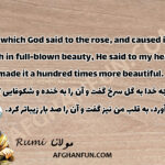 Rumi quote about divine beauty on a textured background - 'That which God said to the rose, and caused it to laugh in full-blown beauty, He said to my heart, and made it a hundred times more beautiful