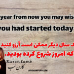 Motivational quote by Karen Lamb: A year from now you may wish you had started today, written on a textured background.